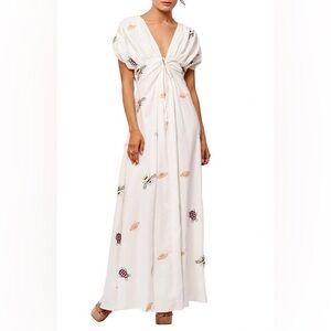 NWT Ciebon Selma Embroidered Plunge Neck Maxi Dress